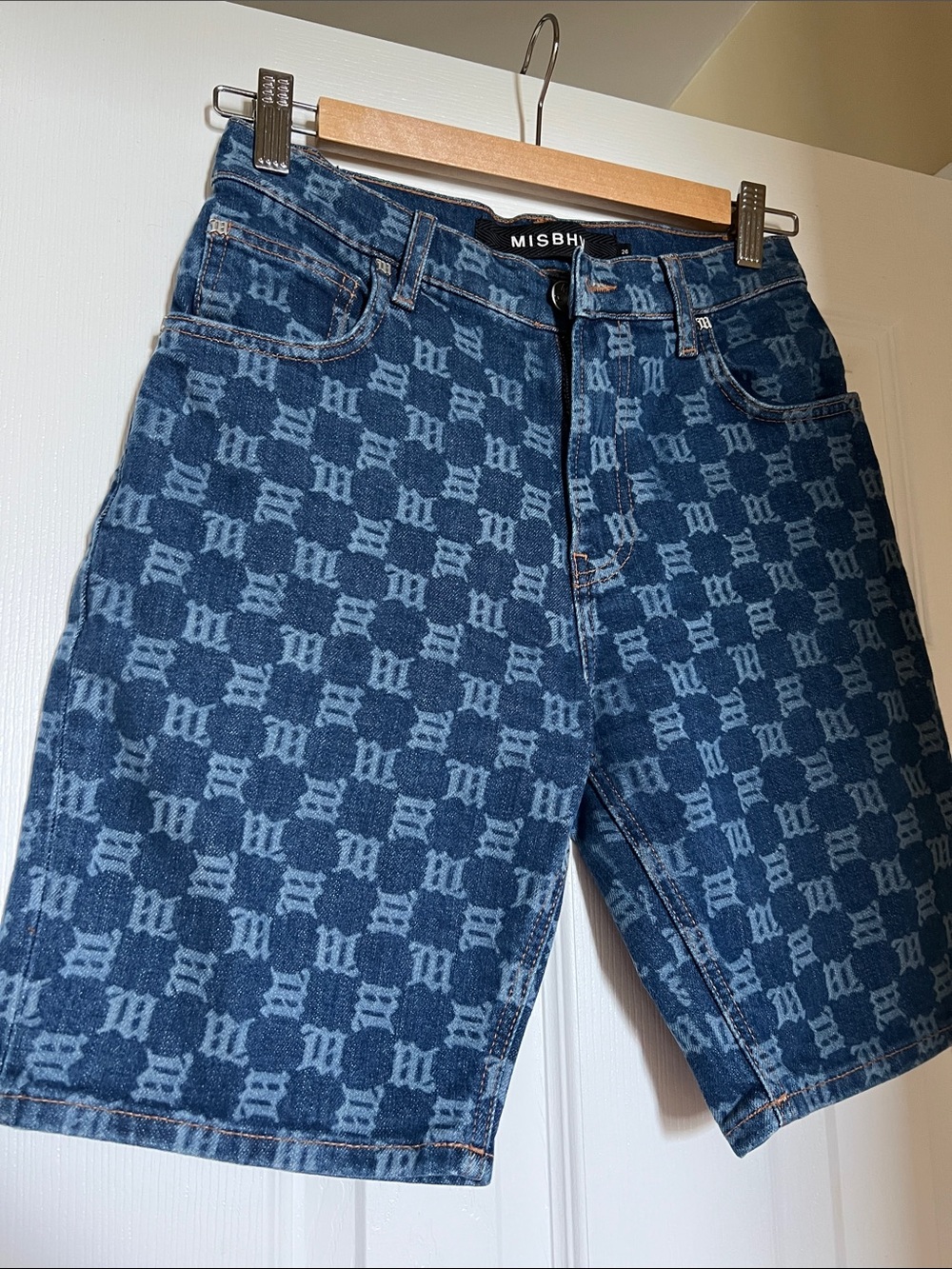 MISBHV Women's Blue Patterned Denim Jean Shorts
